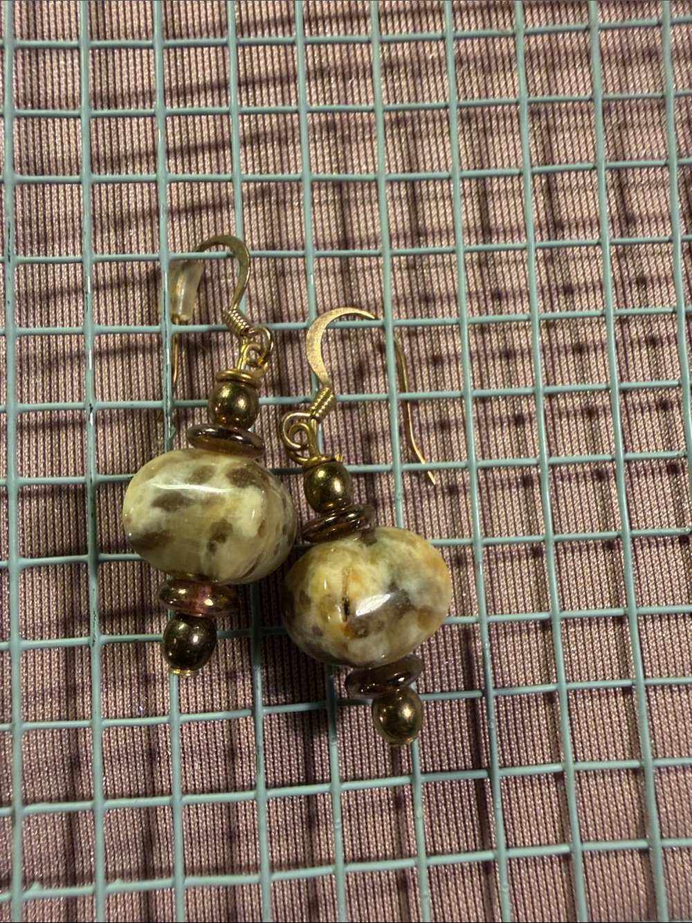 Gold-Tone Cream & Brown Marbled Drop Earrings